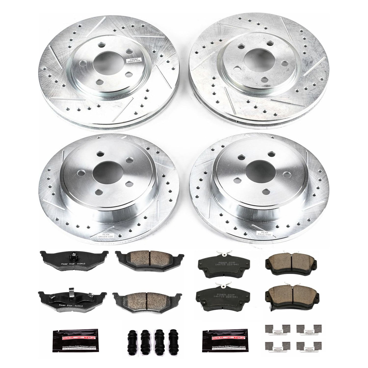 PowerStop Front and Rear Z23 Evolution Sport Carbon-Fiber Ceramic Brake Pad and Drilled & Slotted Rotor Kit Fits: CHRYSLER DODGE Select Models K1708
