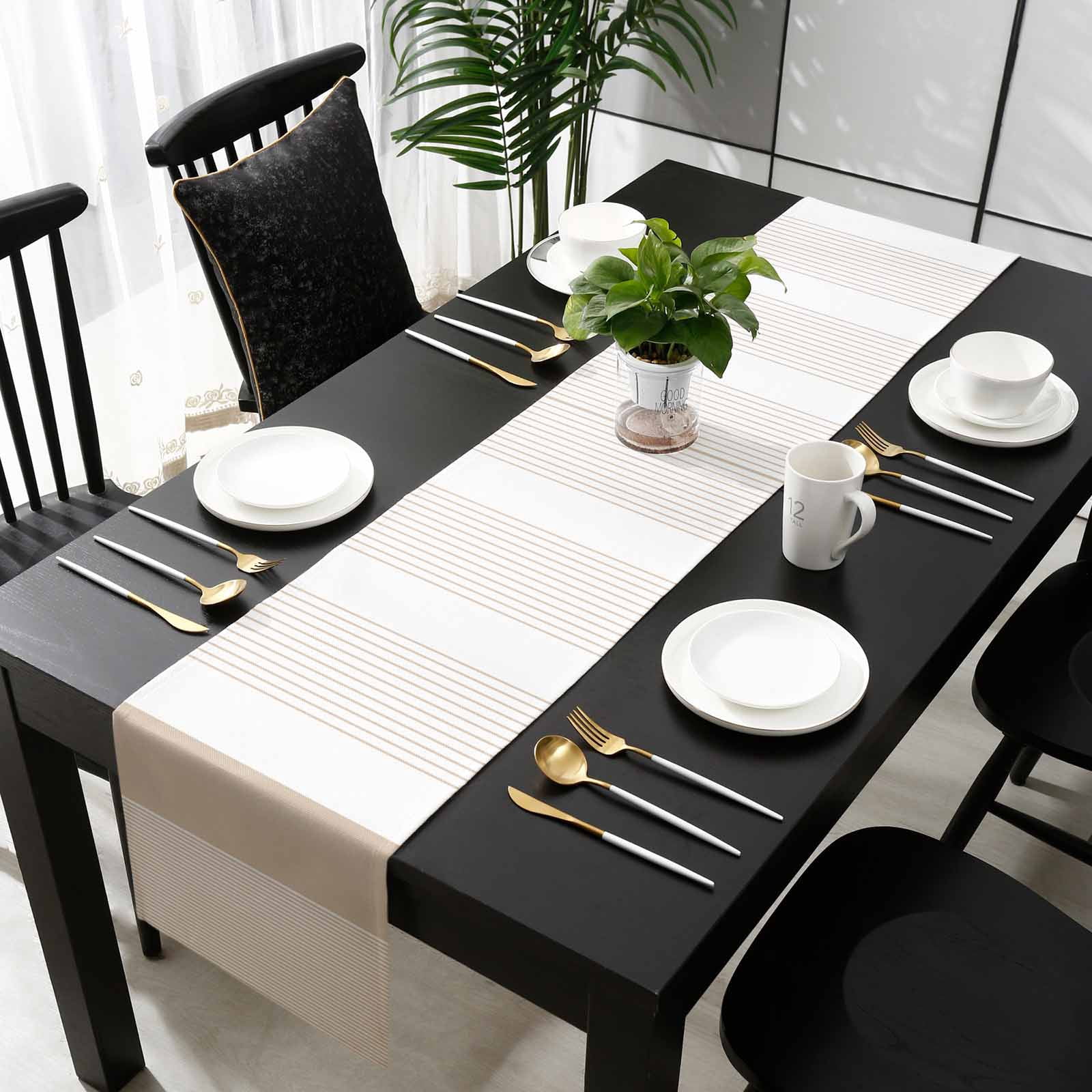 Brown Stripe Table Runner 36 Inches Long, Modern Rustic Horizontal Brown Striped Kitchen Coffee Dining Table Decoration for Home Party Birthday Wedding Home Decor 13x36 Inches