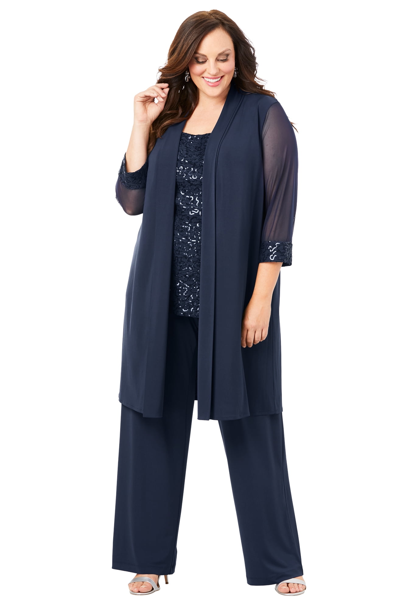 Roaman's - Roaman's Women's Plus Size Three-Piece Lace & Sequin Duster ...