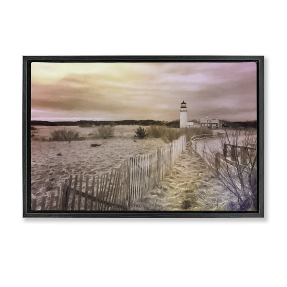 Stupell Industries Path To Lighthouse View Nautical & Beach Painting Black Floater Framed Canvas Art Print Wall Art, 25 x 17
