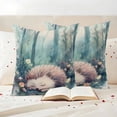 thumbnail image 3 of Sleeping Hedgehog Pillow Covers 2 Pack Watercolor Spring Forest Flower Leaf Cute Animals Green Pillowcase Waterproof Outdoor Throw Pillow Cover for Patio Garden Square Cushion 18”x18”, 3 of 9