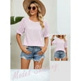thumbnail image 5 of ZXSXSY Women Floral Print Crew Neck Ruffle Short Sleeve Blouse, 5 of 6
