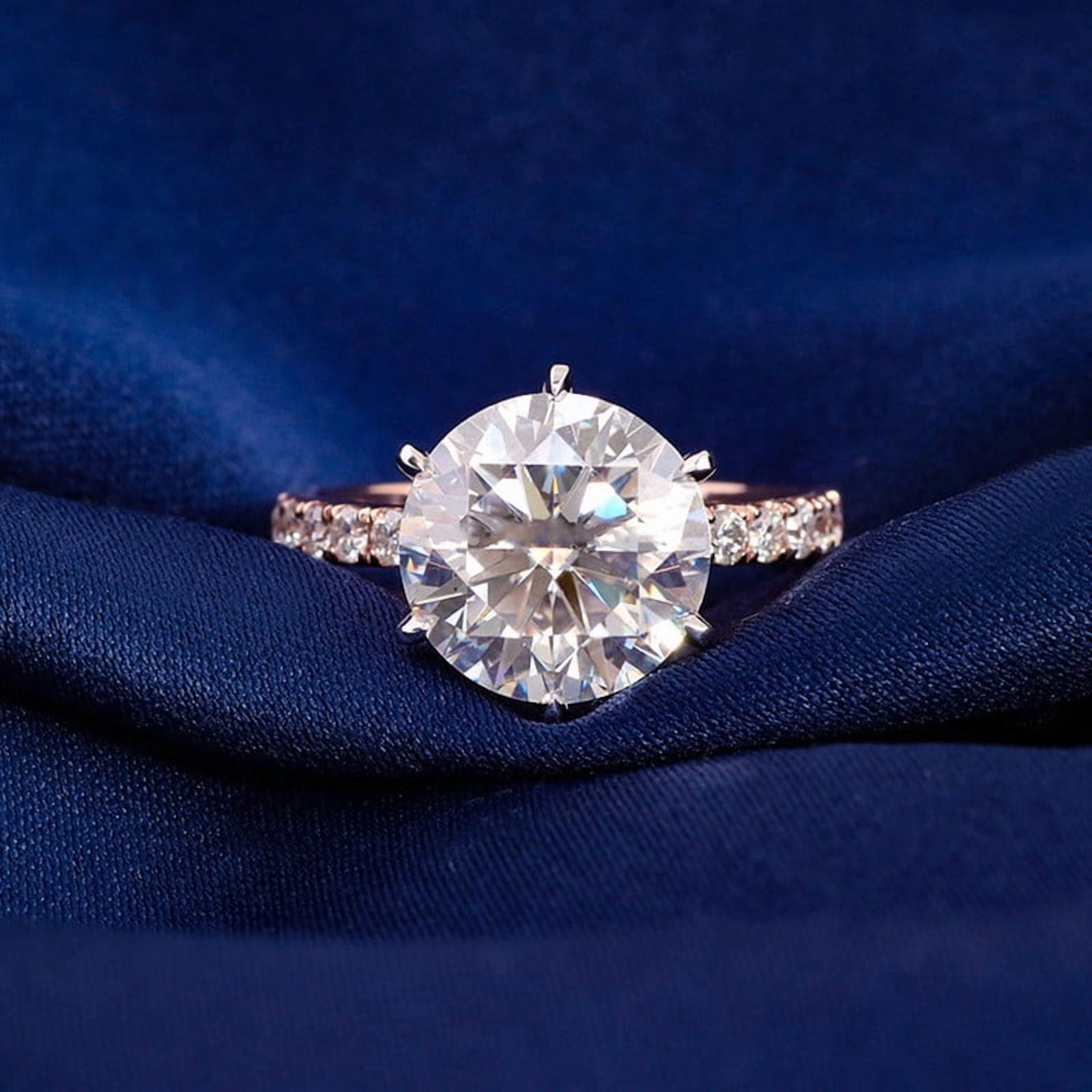 solitaire jewels 3CT Round Moissanite Hidden Halo Engagement Ring For Women, 18K Rose Gold