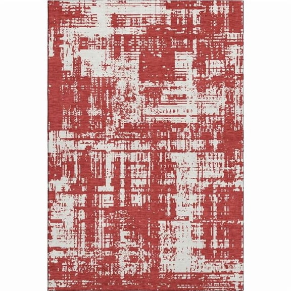 HomeRoots 671180 10 x 14 ft. Red & Ivory Abstract Transitional Washable Machine Made Rectangle Area Rug with UV Protection