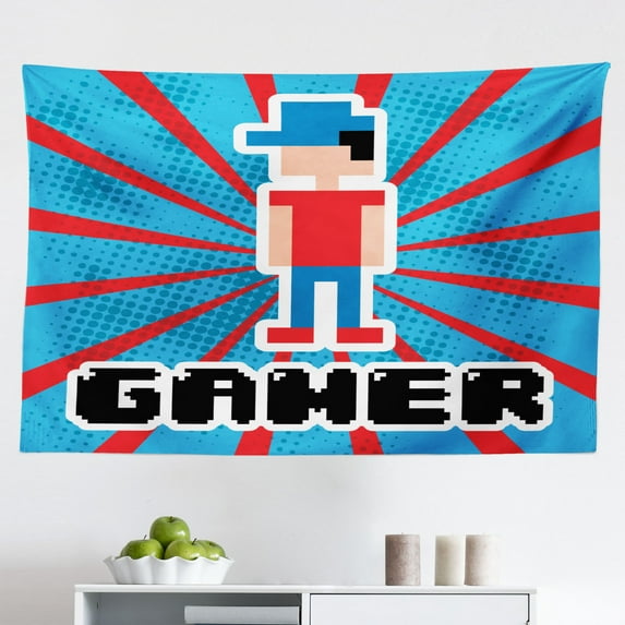 Video Games Tapestry, Colorful Retro Gaming Computer Brick Blocks Image Puzzle Digital 90's Play, Fabric Wall Hanging Decor for Bedroom Living Room Dorm, 2 Sizes, Multicolor, by Ambesonne