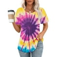 thumbnail image 2 of jtjvou Women's Trendy Fashion Short Sleeve Tops Going out Tops for Teen Summer Oversize Tie Dye Blouse Round Neck Tuinc Lady Multicolor,XL, 2 of 6