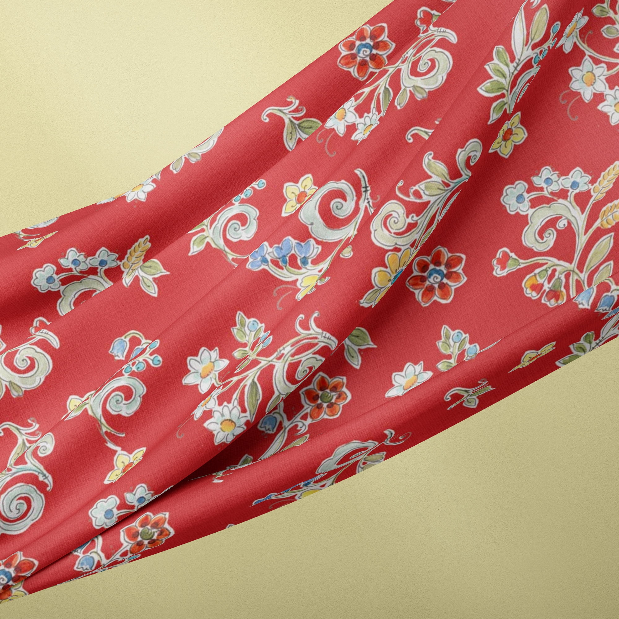 David Textiles Morning Bloom Ditsi Red Cotton 1 Yard Fabric Cut