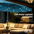 thumbnail image 2 of Alpha Joy 15ft Extra Large Outdoor Patio Double-Sided Umbrella with Solar Lights & Umbrella Base, Cerulean, 2 of 6