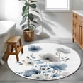 thumbnail image 3 of Blue Grey Floral Round Area Rug 3.3Ft Washable Circle Rugs for Dining Room Table, Watercolor Flowers Farmhouse Non-Slip Carpet Floor Mats Indoor Outdoor Carpet Runner Aesthetic Home Decor, 3 of 8
