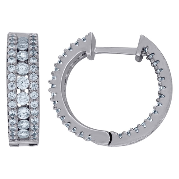 925 Sterling Silver Womens Cubic Zirconia Triple Row Huggie Hoop Earrings 18x19.3mm Wide Hoop Earring for Women