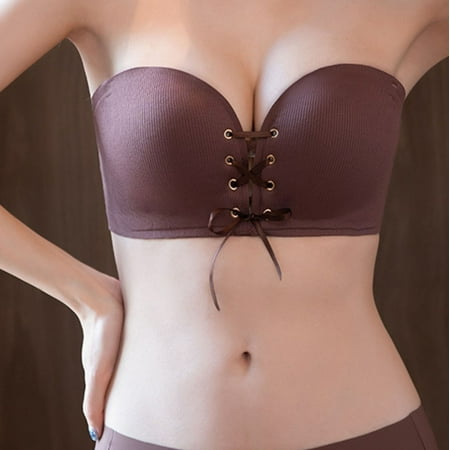 

Black·Friday·Deals Clearance asdoklhq Sports Bras for Women Front Strap Anti-slip Strip Strapless Underwear Gathered Wipe Chest Type Anti-slip Traceless Bra