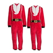George Santa Holiday Matching Family Christmas Pajamas Men's Plush Santa Onesie Sleepwear Union Suit, Sizes S-XL