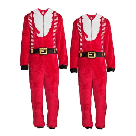 George Santa Holiday Matching Family Christmas Pajamas Men's Plush Santa Onesie Sleepwear Union Suit, Sizes S-XL