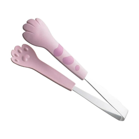 CuiLiyq Cute Cat Paw Tongs, 9.25 Inch Stainless Steel Cat Paw Shape Tongs for Cooking, Kitchen Tongs for Grill, Salad, Toaster, Cooking and Serving Food (Pink)
