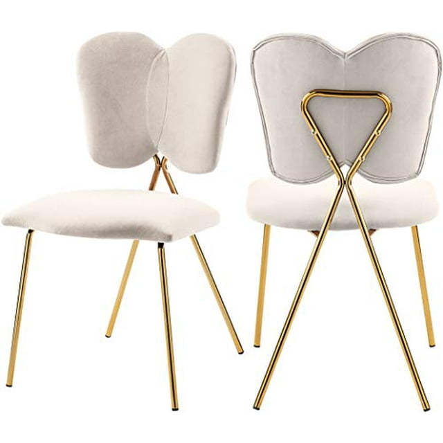 Meridian Furniture Angel Collection Modern Velvet Dining Chairs, Cream (Set of 2)