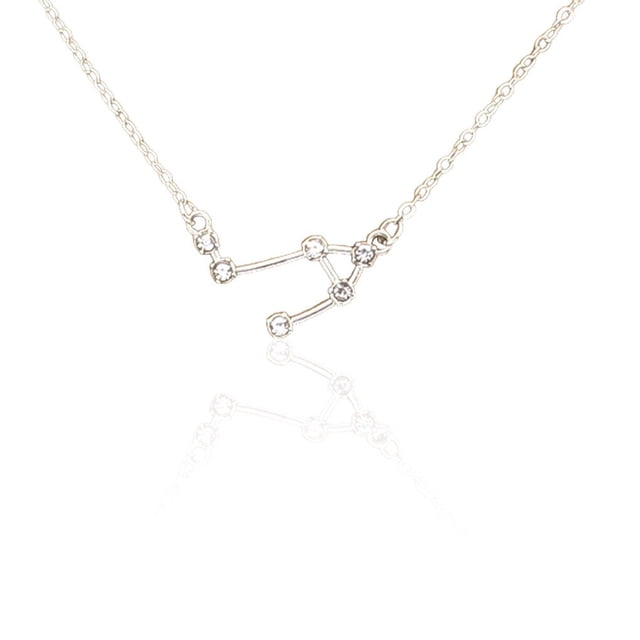 pitrice Ins Constellations Theme Friendship Necklace Rhinestone Comfortable Delicate with Display Card Pendant for Lover Festival Gifts Libra Silver