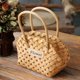 thumbnail image 4 of Bolso de mujer tejido a mano, pequeño bolso de mano con forma de cesta de flores con virutas de madera estilo pastoral, bolso de mano con forma de cesta de flores de madera, 4 of 5