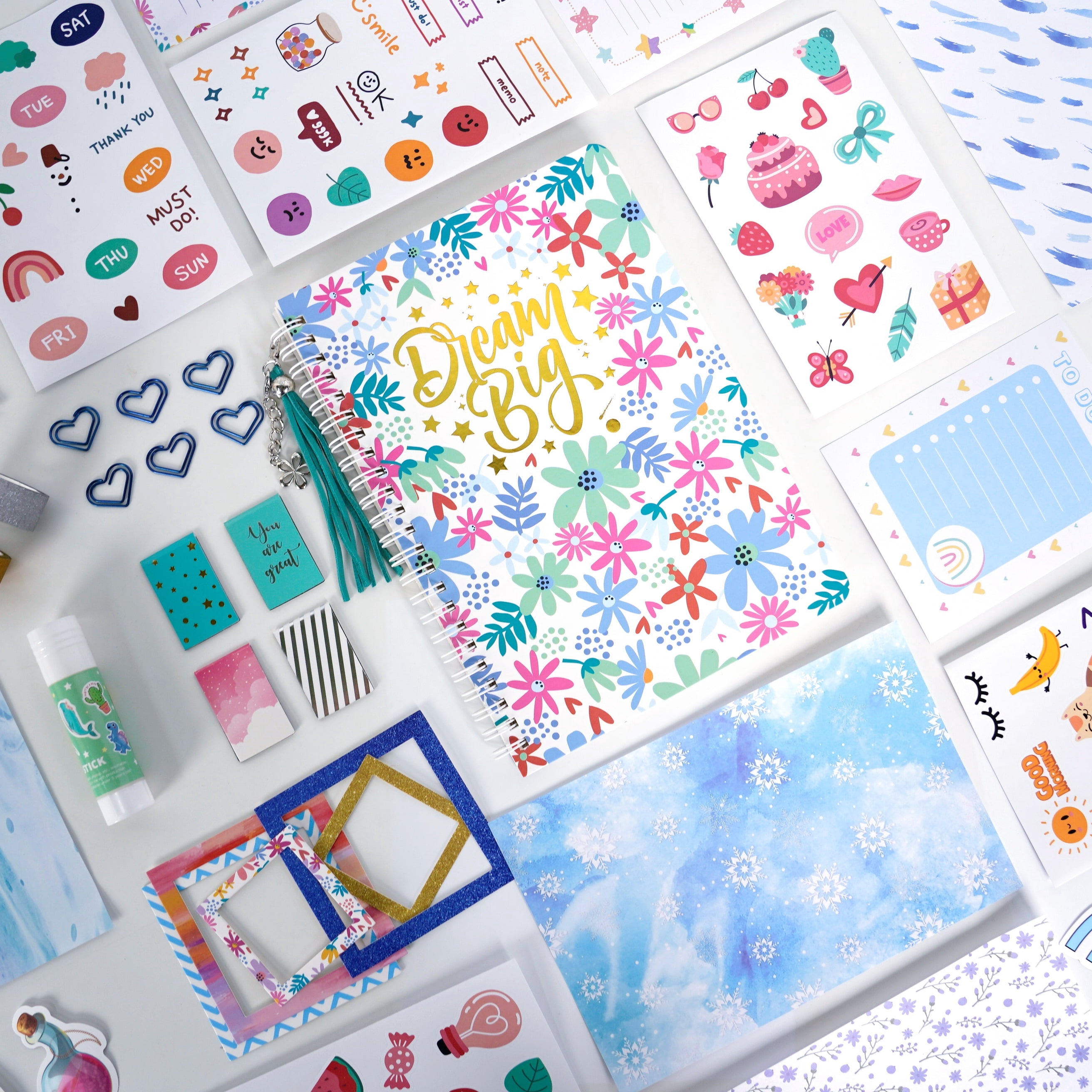 Girls DIY Journal Kit,48 Pcs Journaling Art Crafts Kit,Creativity Scrapbook Diary Supplies Set,Girl Birthday Christmas Gifts, Ideal Gift for Tween and Teen Girls 8-14 Year Old(Blue)