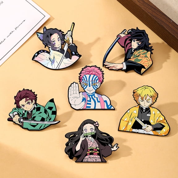 Demon Slayer Anime Enamel Pins Set,6PCS Collectible Lapel Pins for Backpacks,Jackets and Hats,Manga Character Brooch Gifts for Fans