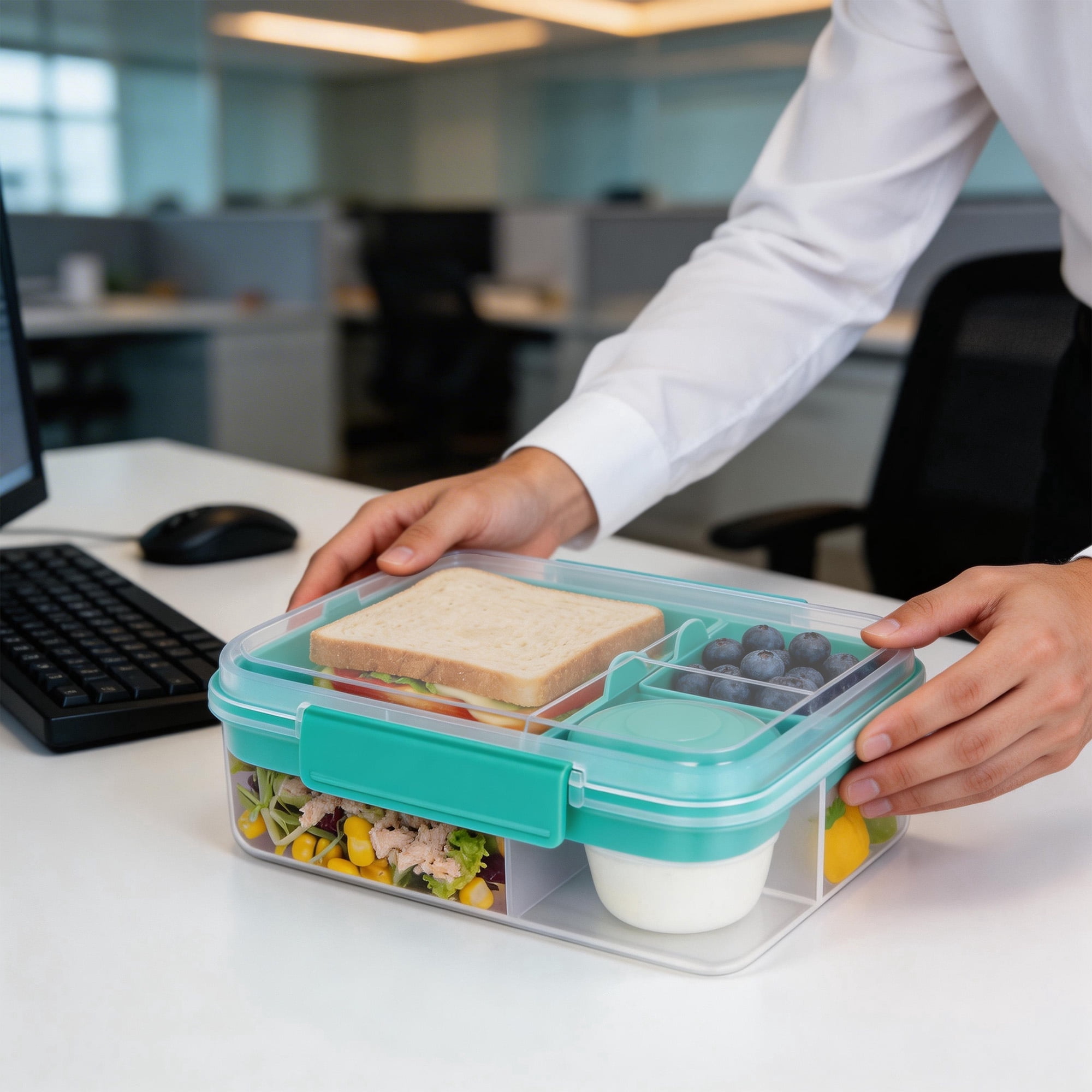 GARITIN Bento Box, Adult Lunch Bento Box, Plastic Lunch Box with Handle to Go, Lunch Containers for Adults, Portable Lunch Containers, Food Box Suit for Work Picnic Travel( 1.65 L )