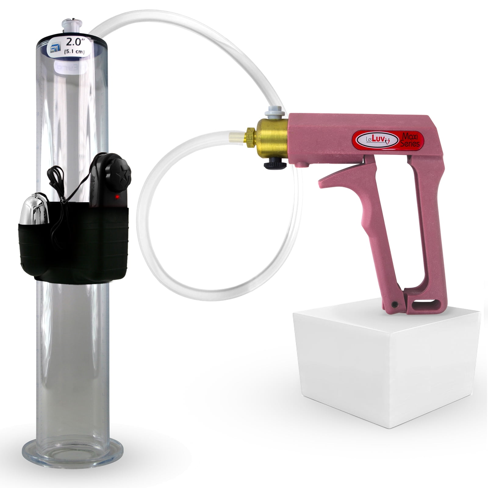 LeLuv Vibrating Penis Pump Maxi Pink Clear Hose 12 inch Length x 2.