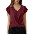 thumbnail image 3 of Kcolen Women Blouses for Work Summer Solid Color Short Sleeve T-Shirts V Neck Comfortable Pullovers Loose Fit Summer Outfits Clothes for Women, 3 of 6