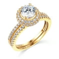 thumbnail image 2 of Wellingsale Ladies Solid 14k Yellow Gold Polished CZ Cubic Zirconia Round Cut Halo Engagement Ring with Side Stones and Matching Band Bridal Set - Size 9, 2 of 8