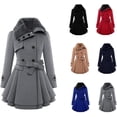 thumbnail image 2 of Abrigos de invierno para mujer con forro de sherpa, gabardina cruzada, abrigo largo de cuello alto con bolsillos, abrigo de invierno con cinturón, 2 of 5