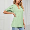 thumbnail image 6 of Pincandy Women's V- Neck Hollow Out Recreational Casual 3/4 Sleeve Henley V-Neck Button Up Pleated Back Blouses Swiss Dot Blouse Tops T-Shirts,Green,XL, 6 of 6
