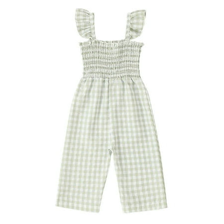 LYHaoo Toddler Girls Sleeveless Lattice Prints Tops Bottoms Jumpsuit Clothes Girls Jumpsuit Romper 12-18 Months Green(Toddler)