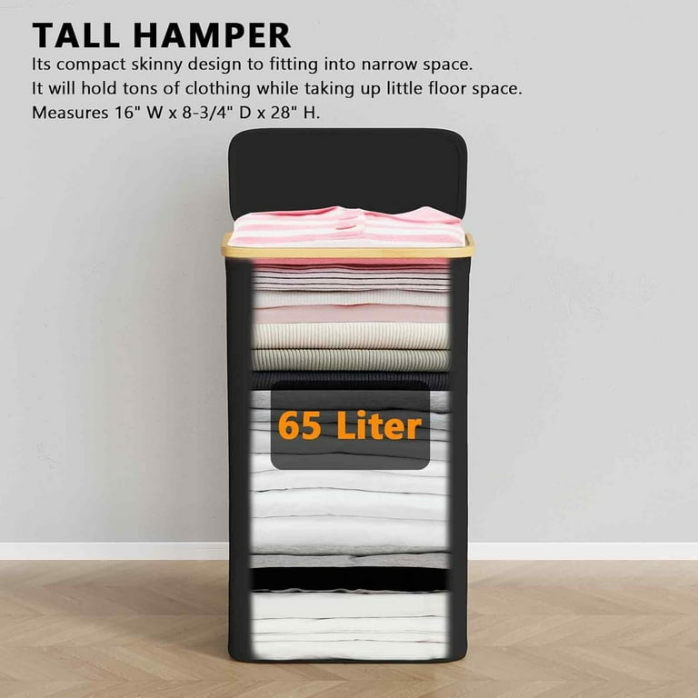 Slim Laundry Hamper with Lid, 65L Capacity photo 2