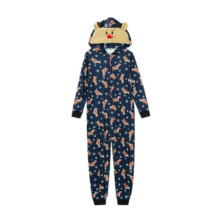 

Matching Family Christmas Siamese Pajamas Sets Deer Head Embroidery Hooded