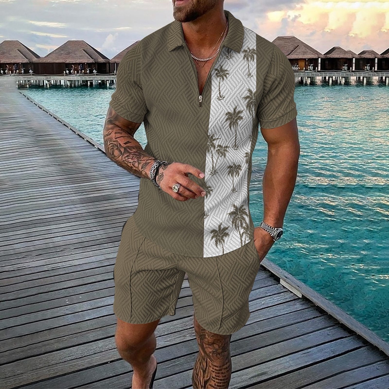 Akiihool Shorts Tracksuit Men's Rompers Male Zipper Jumpsuit Akiihool Shorts Tracksuit Men's Rompers Male Zipper Jumpsuit
