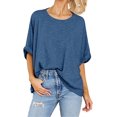 thumbnail image 2 of Silver Basic Cotton Blend Macaron Color T-Shirt Womens Top Casual Loose 3/4 Sleeve Sports Oversized Top XL,ZQ-1, 2 of 2