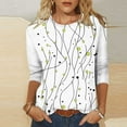 thumbnail image 2 of Ounisa 3/4 Length Sleeve Womens Tops Round Neck Loose Cute Spring Summer Tee Shirts Dressy Casual Print Blouses Tunic, 2 of 9
