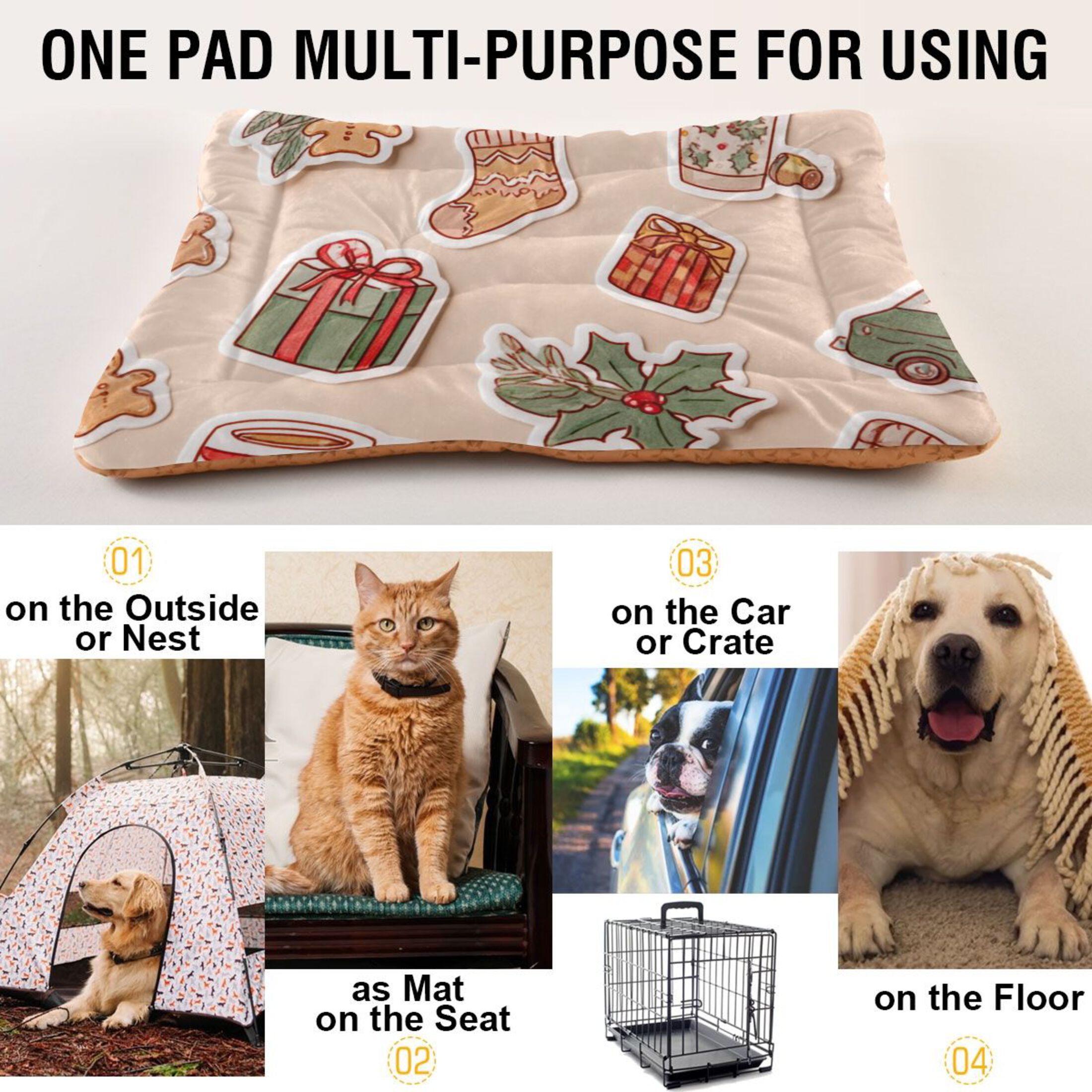 Cozy Mat Pet Bed Indoor Outdoor Warm Soft For Cat Dog Puppy(S/M) Hand-drawn Style