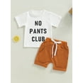 thumbnail image 2 of Arvbitana Infant Baby Boy Sportswear Outfits Letters Print Round Neck Short Sleeve T-shirt Tops + Drawstring Shorts Casual Loose Activewear 2Pcs 3-24M, 2 of 9