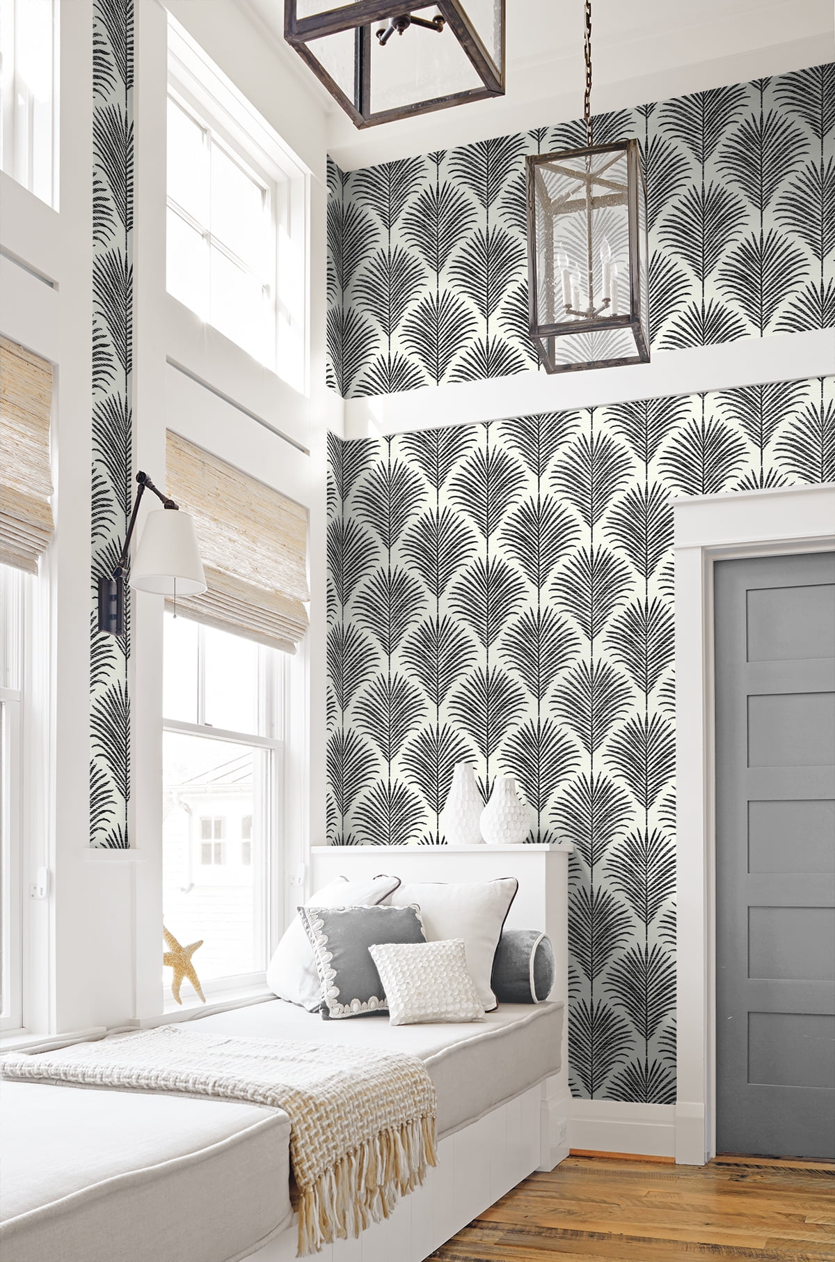 NextWall Inkwell & Off-White Grassland Palm Peel and Stick Wallpaper