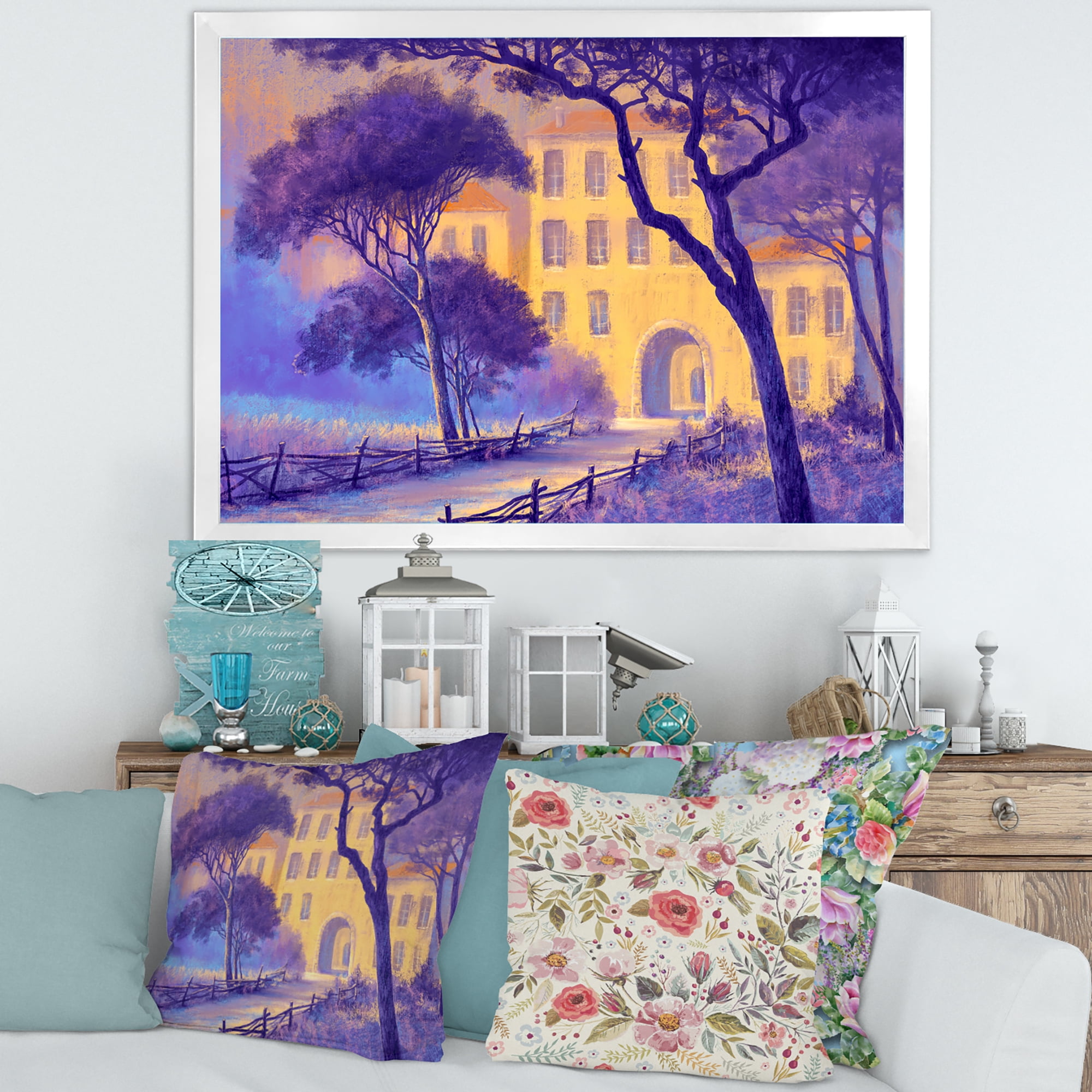 Designart 'Street Landscape OF Footpath & Trees In A City' Traditional Framed Art Print