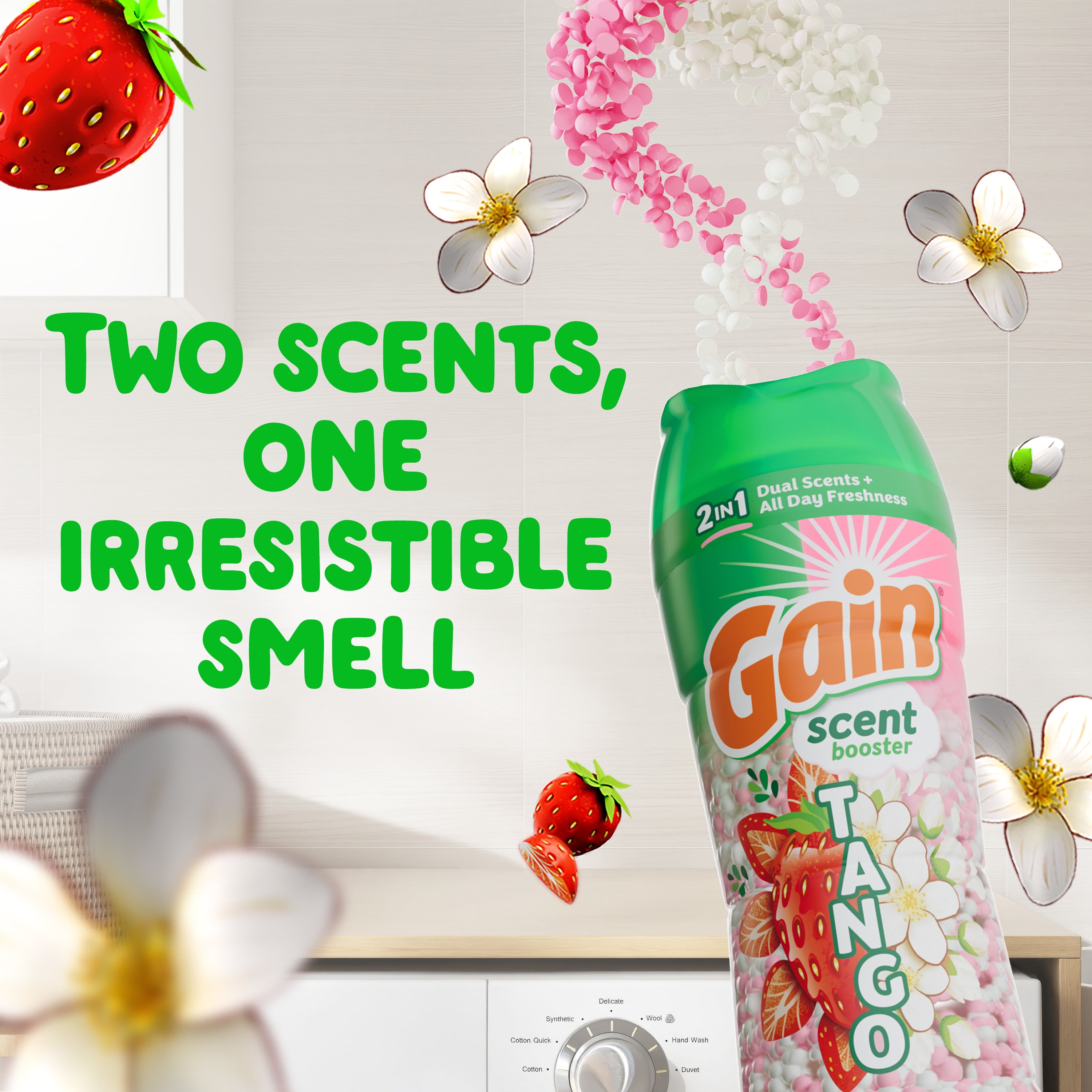 (4 pack) Gain Tango 2-in-1 Dual Scent In-Wash Laundry Scent Booster Beads, Strawberry & Shea Scent, 4.8 oz