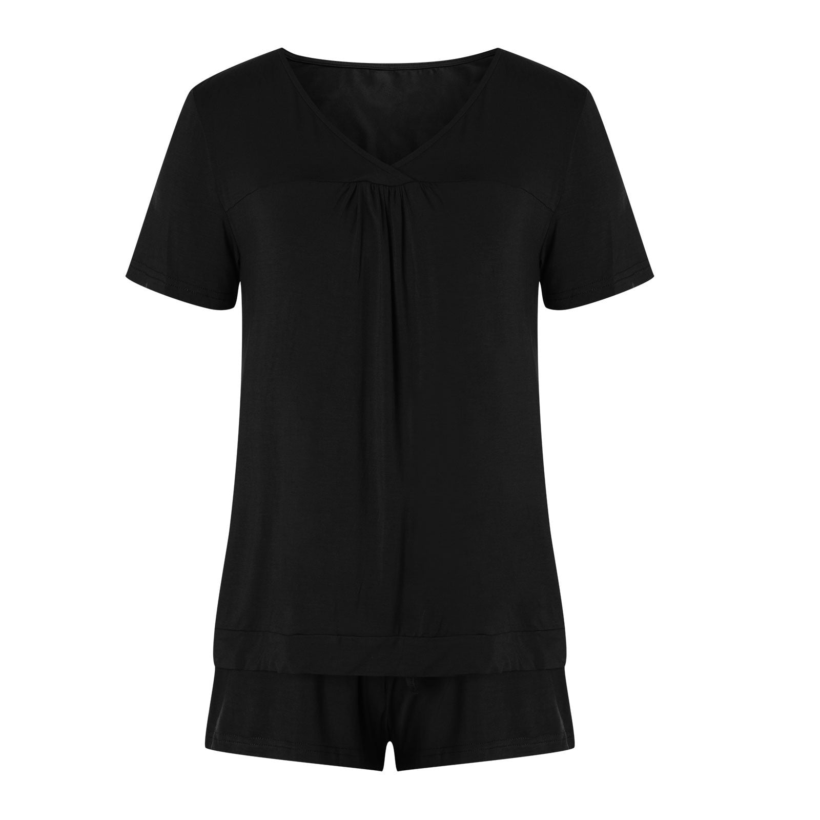 BONIXOOM Christmas Pajamas For Women Thanksgiving Pajamas Sleepwear None Short Sleeve Sleep Pants Solid Black L