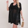 thumbnail image 4 of qelini Beach Cover up for Women Knitted Short Sleeve Beach Dress Cut Out Solid Color Cover Up Summer Vocation, 4 of 4