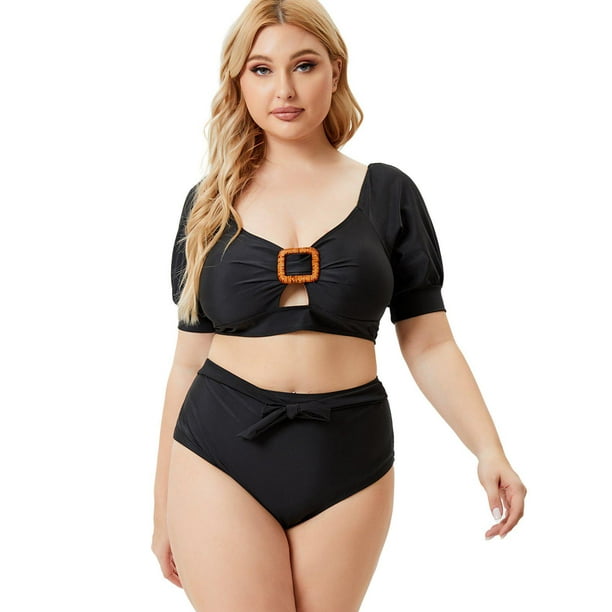 Bikini de Talla Grande de Manga Corta con Estampado de Tarjetas Rosegal Camisetas sin mangas de talla grande
