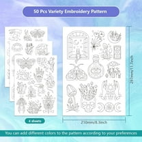 4 Sheets 50Pcs Magic Elements Water Soluble Hand Sewing Stabilizers for Fabric 11.6x8.2 Inch Embroidery Stitch Practice Embroidery Patterns Transfers