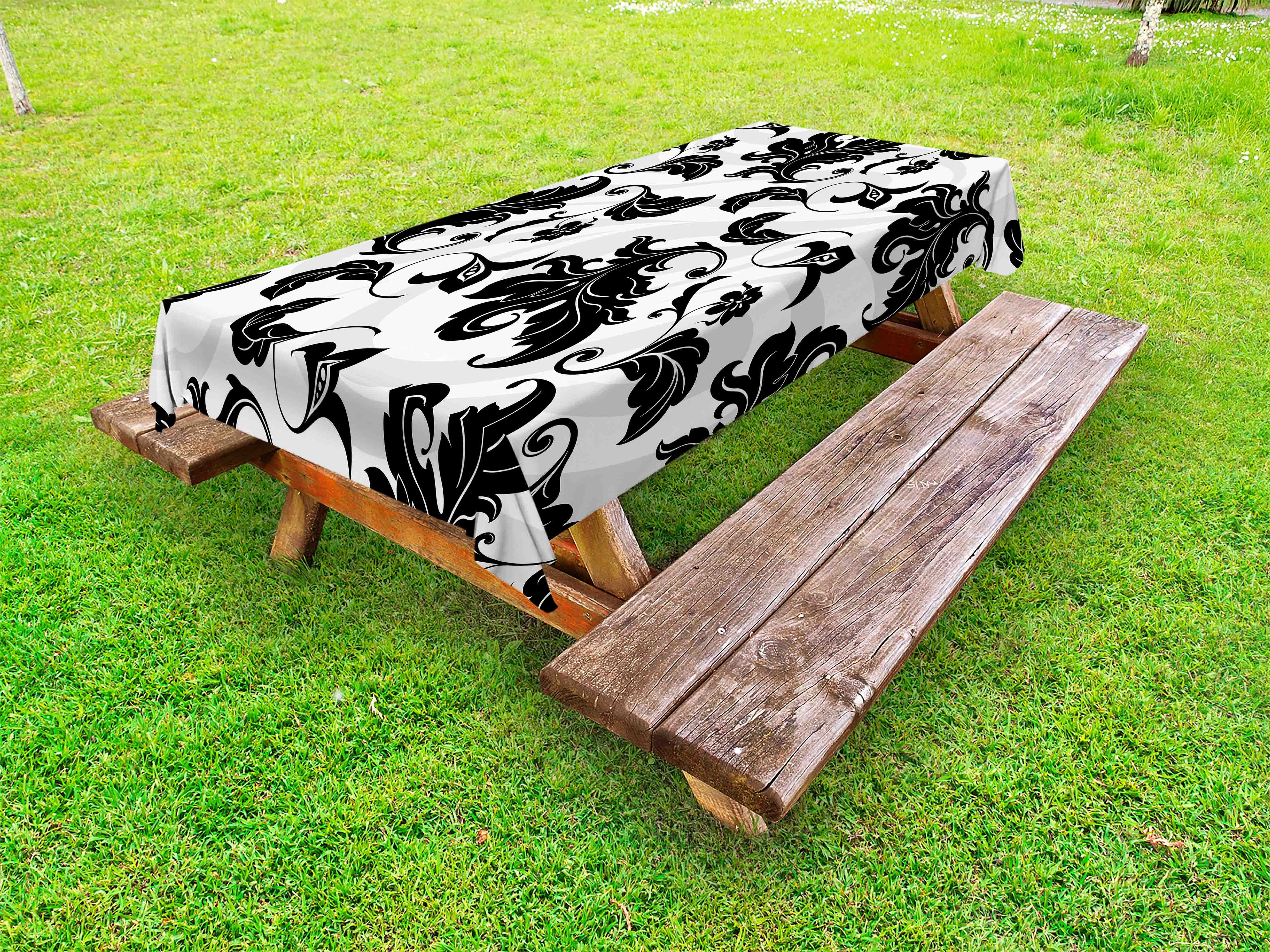 Floral Outdoor Tablecloth, Flower Leaves Ivy Plant Swirl Like Image