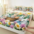 thumbnail image 3 of Feelyou Cartoon Jungle Rabbit Bed Sheets for Kids, Spring Eastern Eggs King Sheets, Garden Butterfly Floral Sheet Set, Super Cozy Room Decor, 4 Pieces, 3 of 7