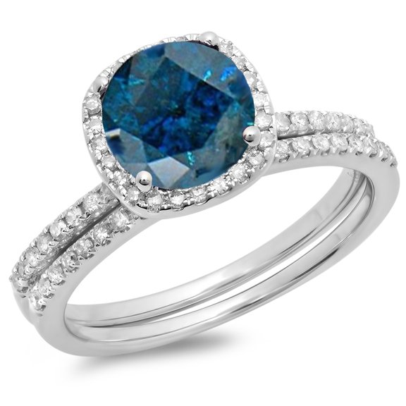 Dazzlingrock Collection 1.75 Carat (ctw) 10K Blue & White Diamond Bridal Engagement Ring Set 1 3/4 CT, White Gold, Size 9