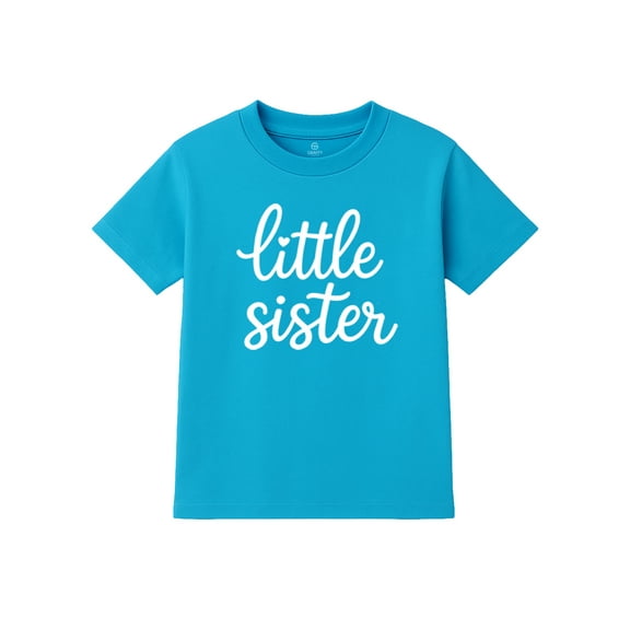 Little Sister Shirt for Girls Toddler Youth – Cute Sibling Announcement Tee for Baby Reveal, Aqua 2T