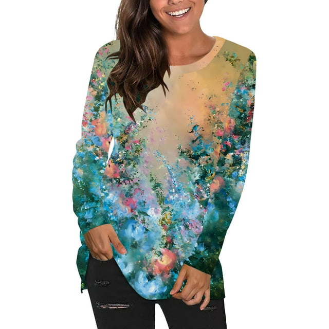 Blusa informal con estampado de manga larga y cuello redondo para mujer a la moda Fridja bvmnju2003