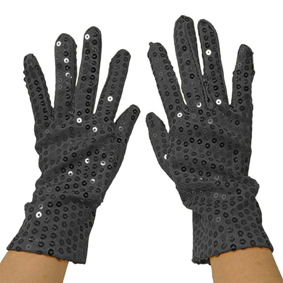 Fgnfyis Sequin Performance Gloves for Women 80s 90s Dress up Party Carnival Vintage Mittens Accessories Black